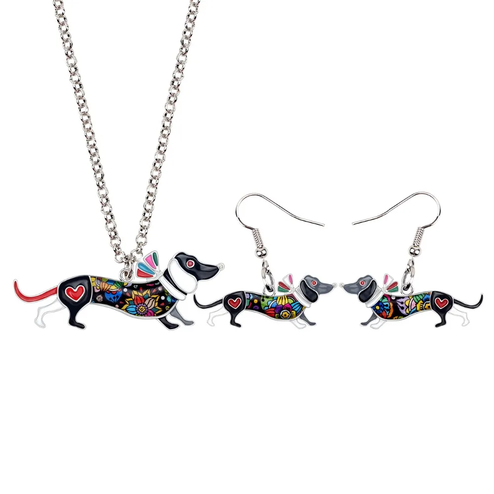 WEVENI Enamel Alloy Anime Collar Dachshund Dog Earrings Necklace Jewelry Sets For Women Girl Gift Birthday Drop Ship Bijoux | Украшения и