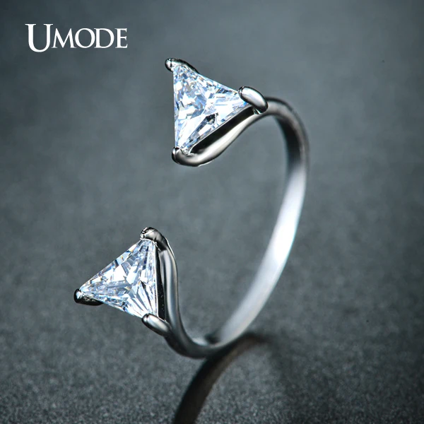 UMODE милое кольцо с двойным треугольником имитация Летний стиль белое золото