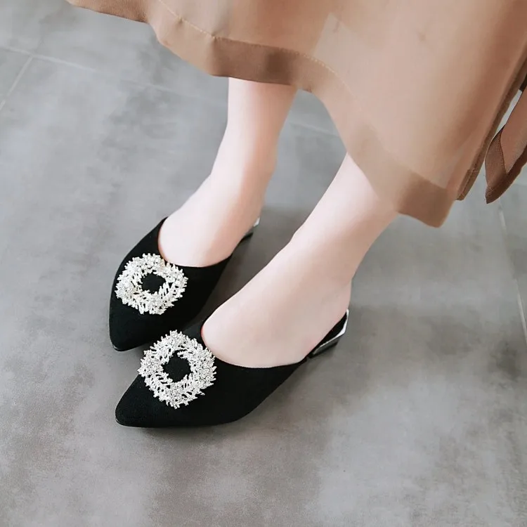 Женские босоножки без задника PXELENA шикарные стразы шлепанцы на низком каблуке с