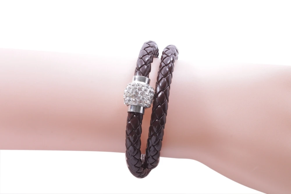 6 шт. стильный кожаный магнит горного хрусталя застежка Двойные Браслеты|bracelet