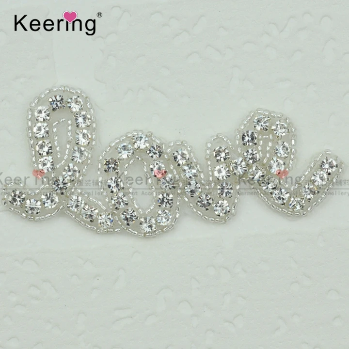 

Keering Beaded Rhinestone Love Applique Letter Patch For Clothes E42349