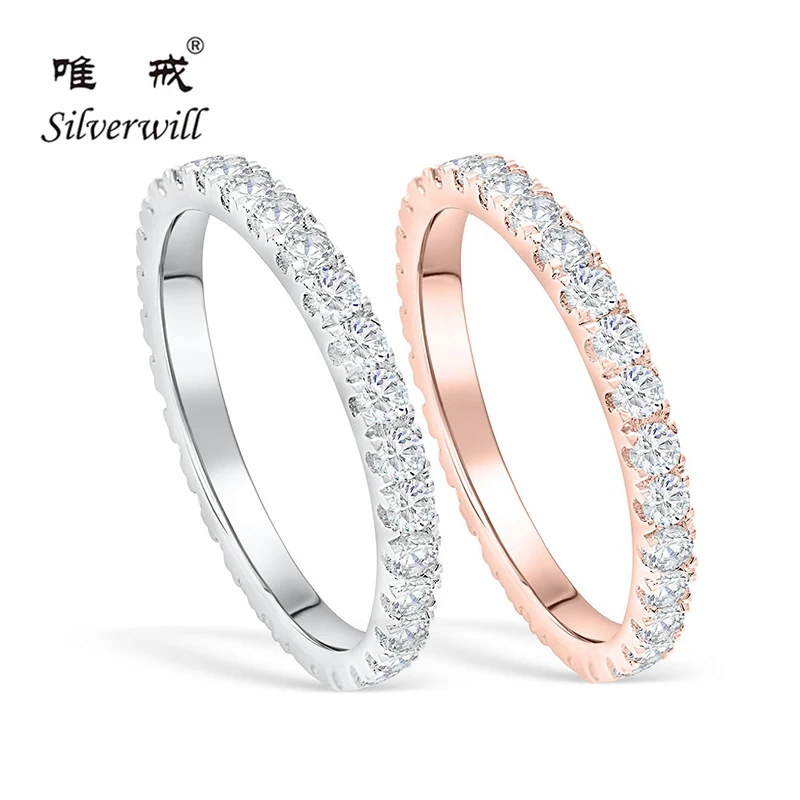 Серебряное серебро 925 пробы сверкающие свадебные кольца Moissanite для женщин