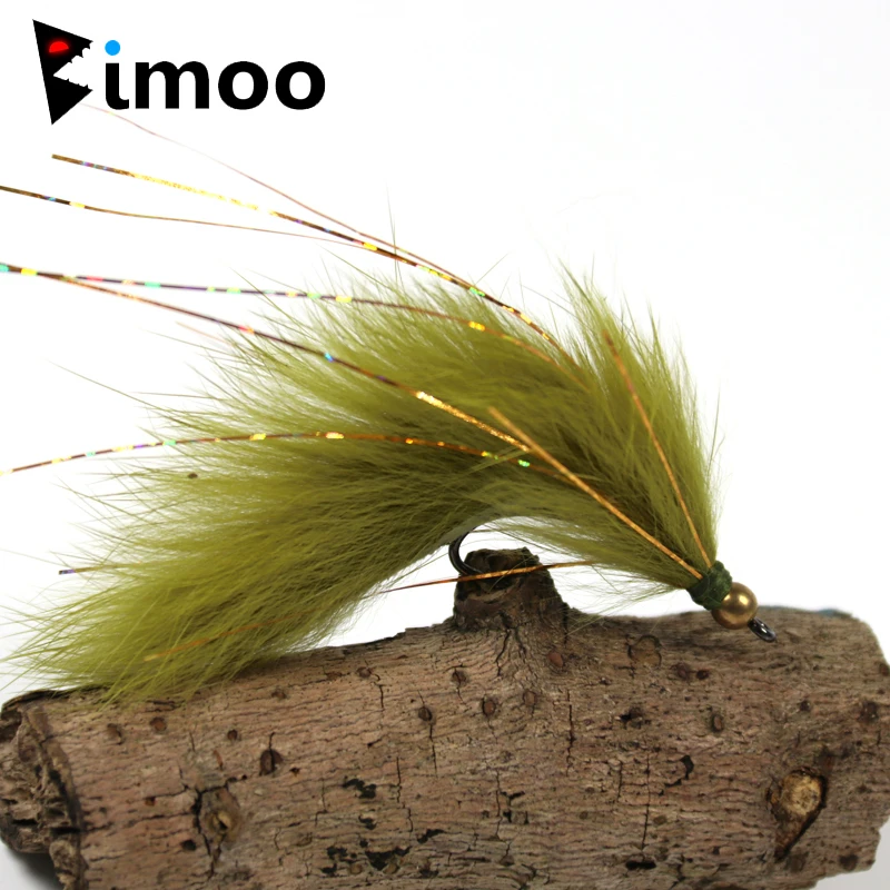 

Bimoo 6PCS 6# Olive Copper Beadhead Zonker Fly Fishing Streamers