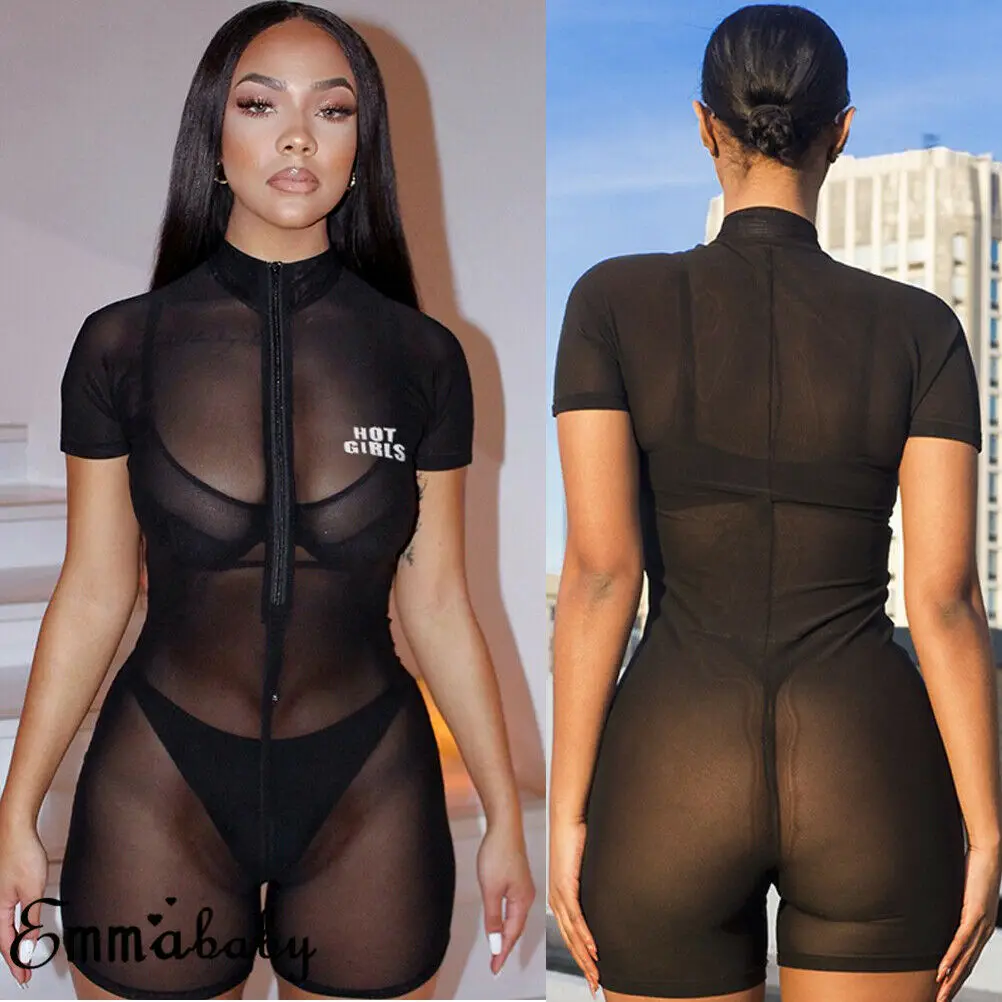 Новинка сексуальный женский прозрачный сетчатый комбинезон на молнии