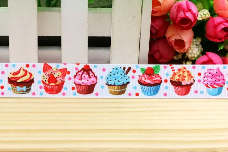 7/8 ''Капкейк с бесплатной доставкой печатная лента grosgrain головной убор бант