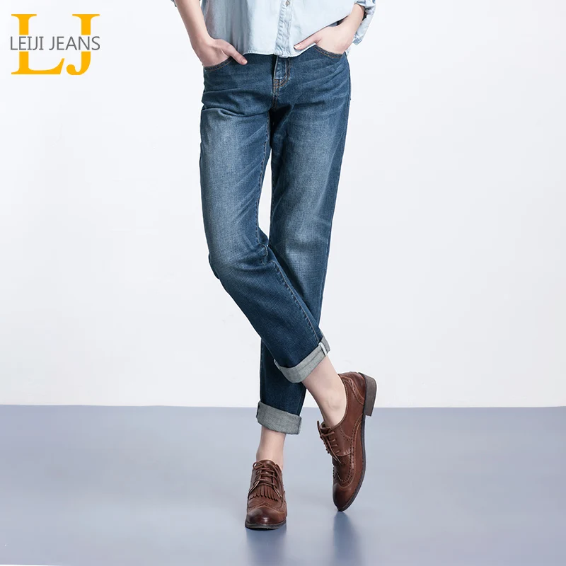 Женские джинсы бойфренды LEIJIJEANS модные винтажные синие свободные эластичные