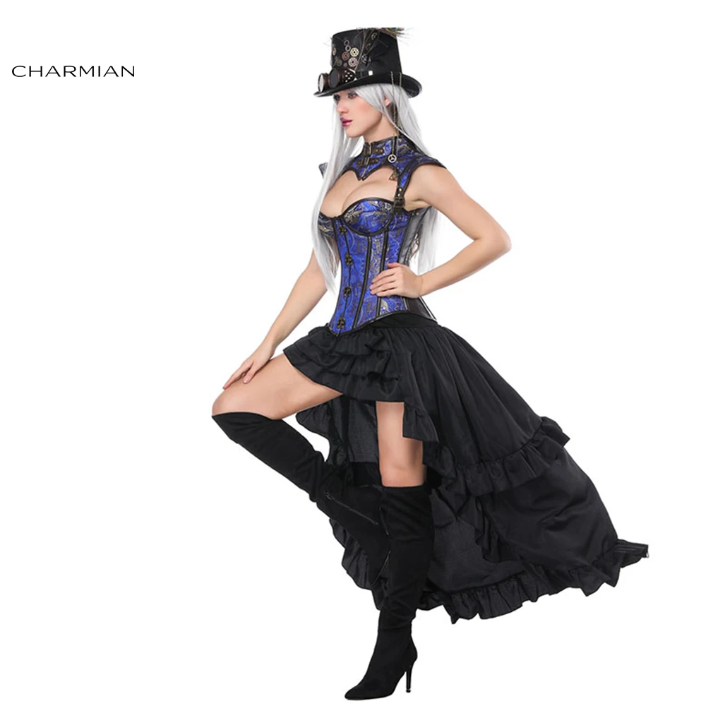 Женский Готический корсет Charmian в стиле стимпанк комплект с юбкой высоким и
