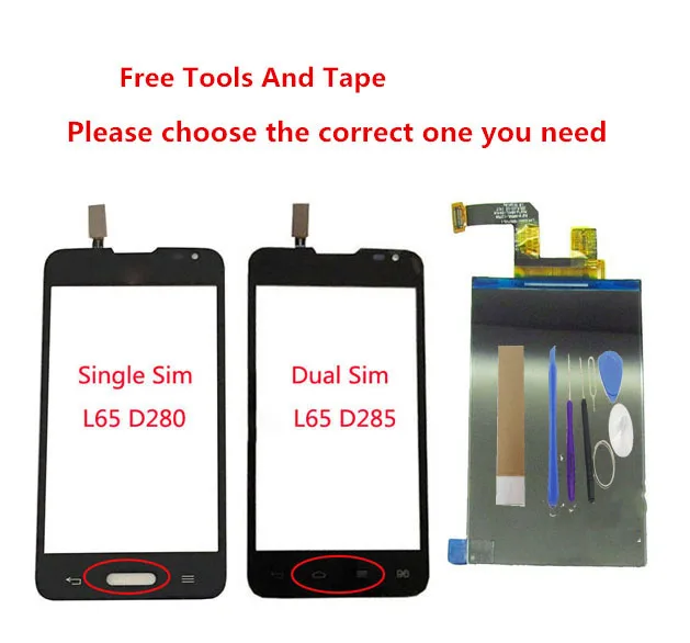 

White Black Color 100% Test For LG L65 D280 D280G D280N D285 LCD Screen Display Replacement Parts With Tools Tape