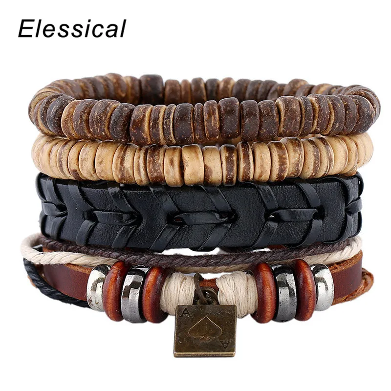 ELESSICAL модные несколько слоев Кожаные браслеты классический бисером DIY веревка