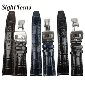 Ремешок мужской кожаный с изогнутым концом, сменный Браслет для наручных часов IWC, черный, синий, кофейный цвета, 22 мм