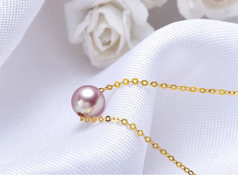 purple pearl YS 18 К золото Au750 6-6,5 мм настоящий культивированный жемчуг одинарная цепочка с жемчужным кулоном Ожерелье для женщин - Цвет камня: purple pearl