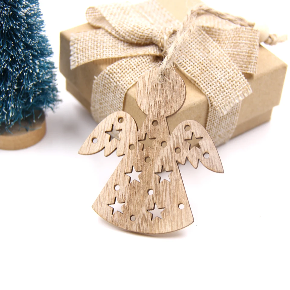 Angel New!6PCS Cute Christmas Snowflakes&Deer&Tree Wooden Pendants Ornaments Christmas Party Decorations Xmas Tree Ornament Kids Gift - Цвет: Angel
