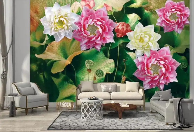 Custom wall papers home decor Embossed lotus Abstract Art Wall Mural Living Room Bedroom photo wallpaper | Обустройство дома
