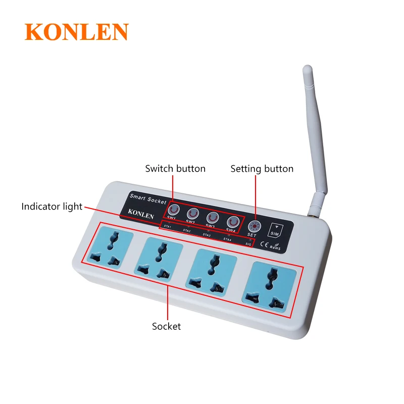 Remote GSM Socket Outlet Switch Relay 4 Ways Power Sockets Controller via SMS Call Timing Smart Home Control | Безопасность и