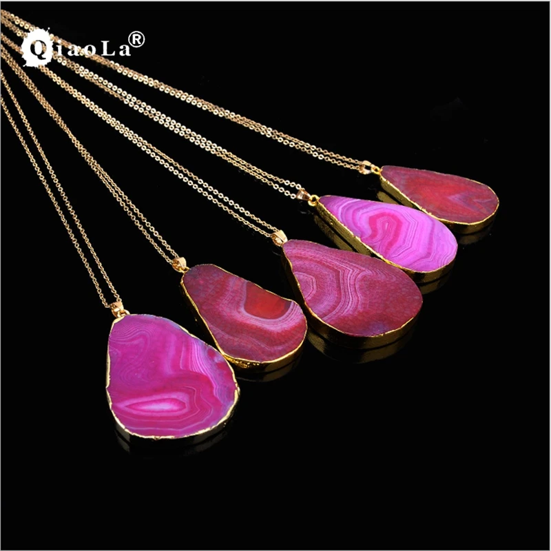 1 Шт. Позолоченные Цепи Ожерелье Красочные Бразильский Агат Нерегулярные Кварц