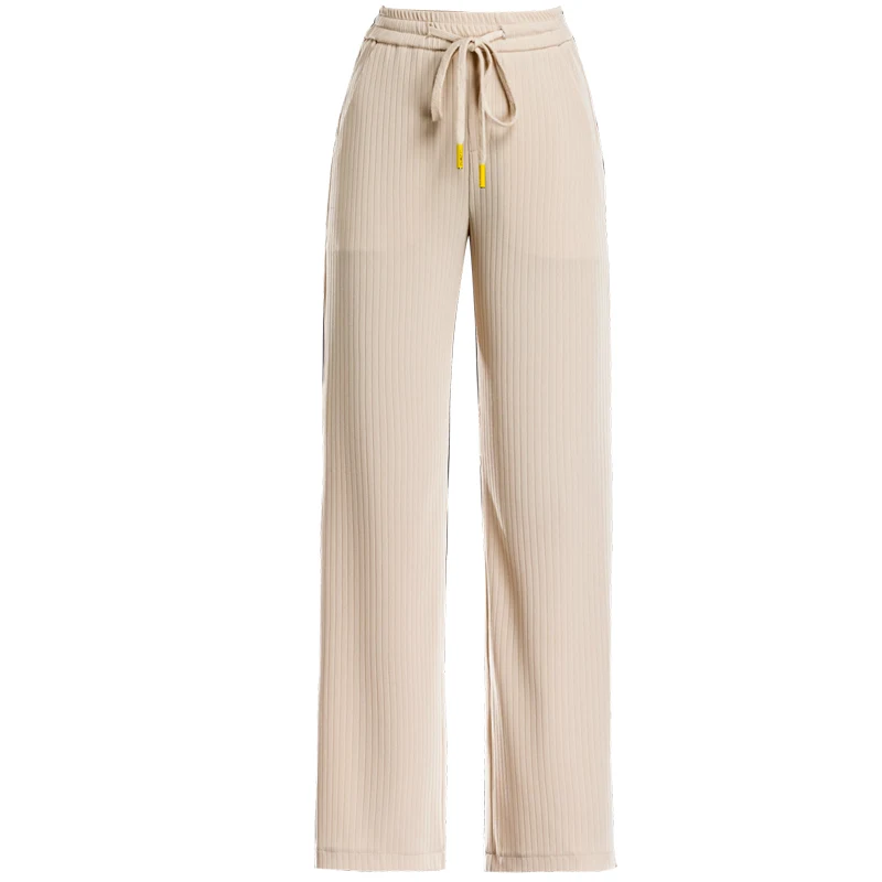 Женские широкие брюки с вертикальными полосками летние свободные высокой талией