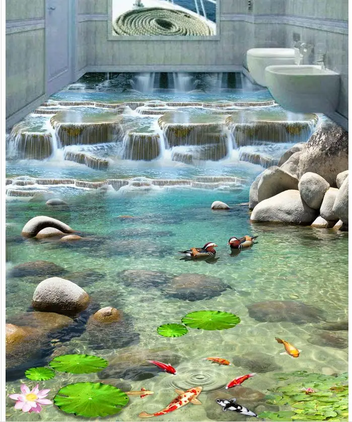 Обои пол mural водопад Ванная комната 3d Пол фрески пользовательские фото