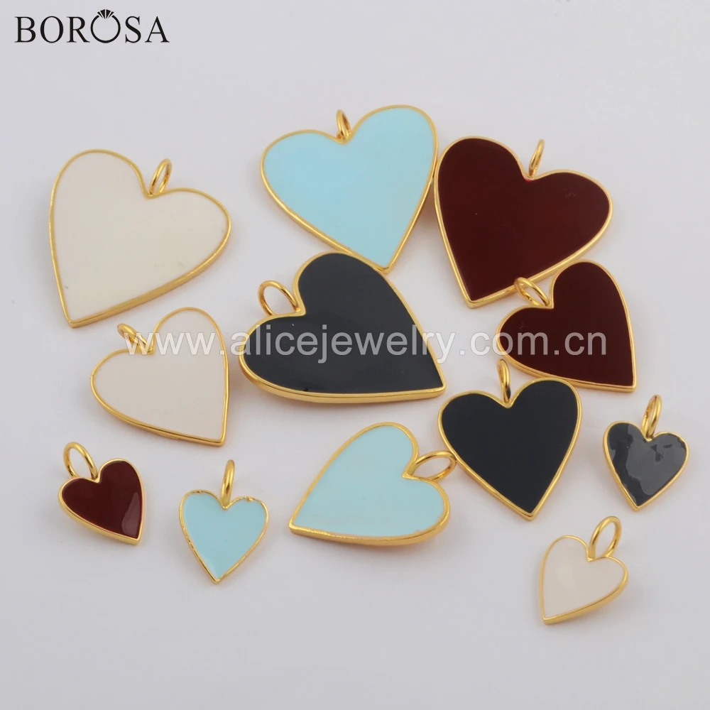 BOROSA 20 шт. в форме сердца смешанные цвета три размера золотой цвет бусина-подвеска для ожерелья/серьги ручной работы WX1103