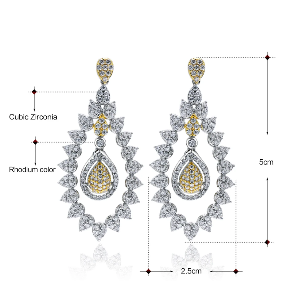 

5 CM Long Drop Earrings Flower design Bonzer Jewelry High Grade Female Accessories 2 Tone Gold Drop Earring
