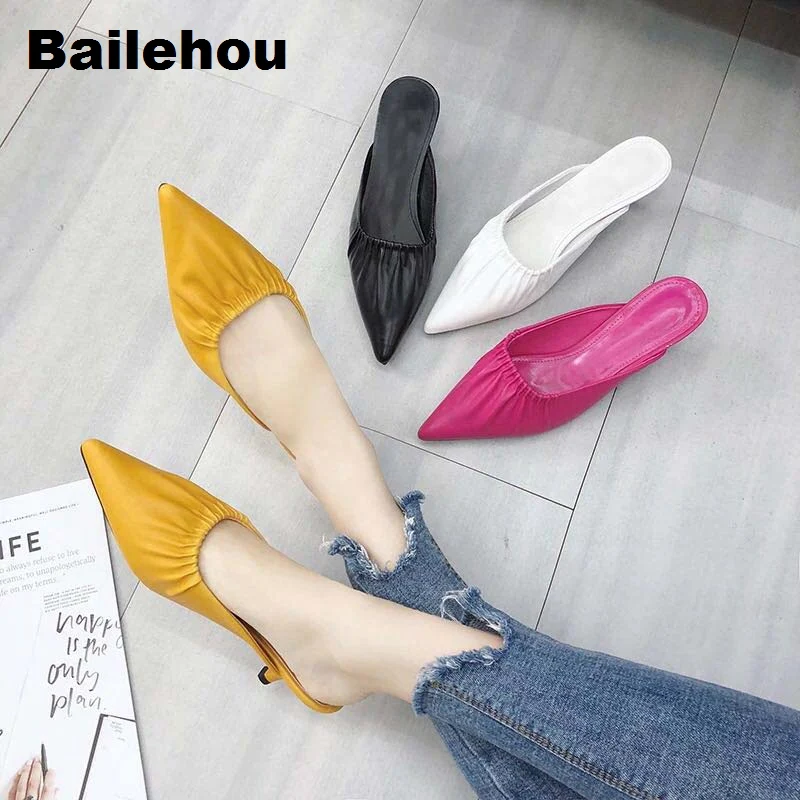 

Bailehou Women Slippers Thin Heel Slides Women Summer Sandal Slip On Mule Shoes Brand Design Slipper