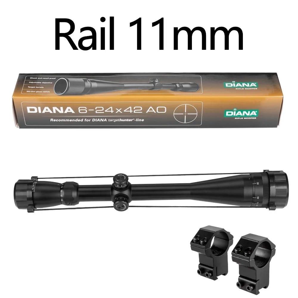 DIANA 6-24x42 AO тактический прицел Mil-Dot Сетка Оптический Прицел Снайперская винтовка для страйкбола охотничьи прицелы - Цвет: 11mm mount