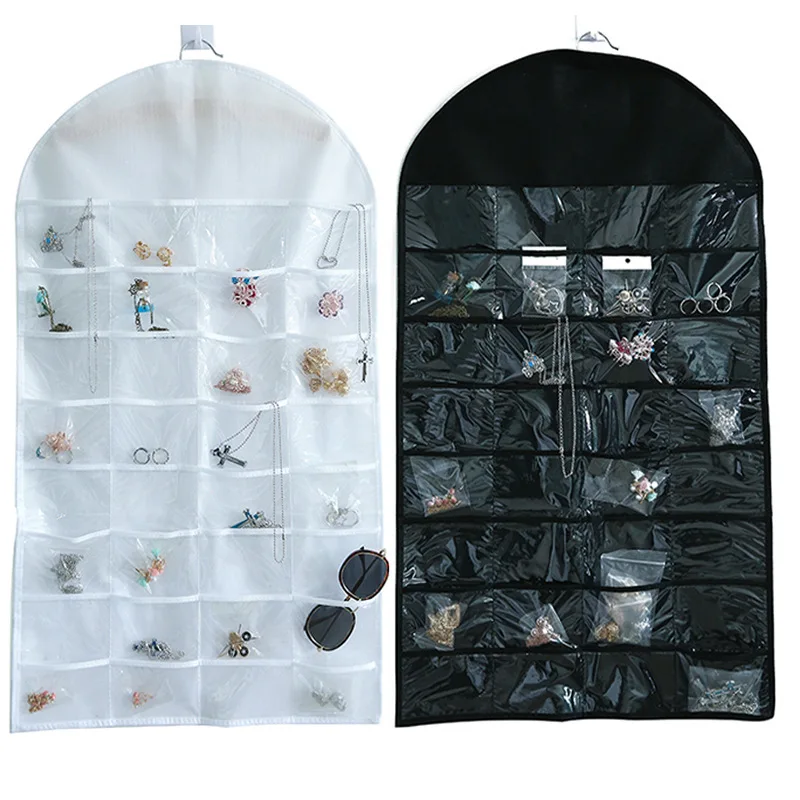 

32 Slots Double Sided Jewelry Hanging Bag Fabric Small Items Storage Bag Earrings Necklace Ring Jewelry Display Holder Organizer