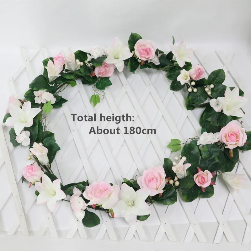 

Flone Artificial Flower Rose Lily Plant Green Leaves Simulation Cane DIY Wedding Adornment Garland Wall Party Decor Vine Flower