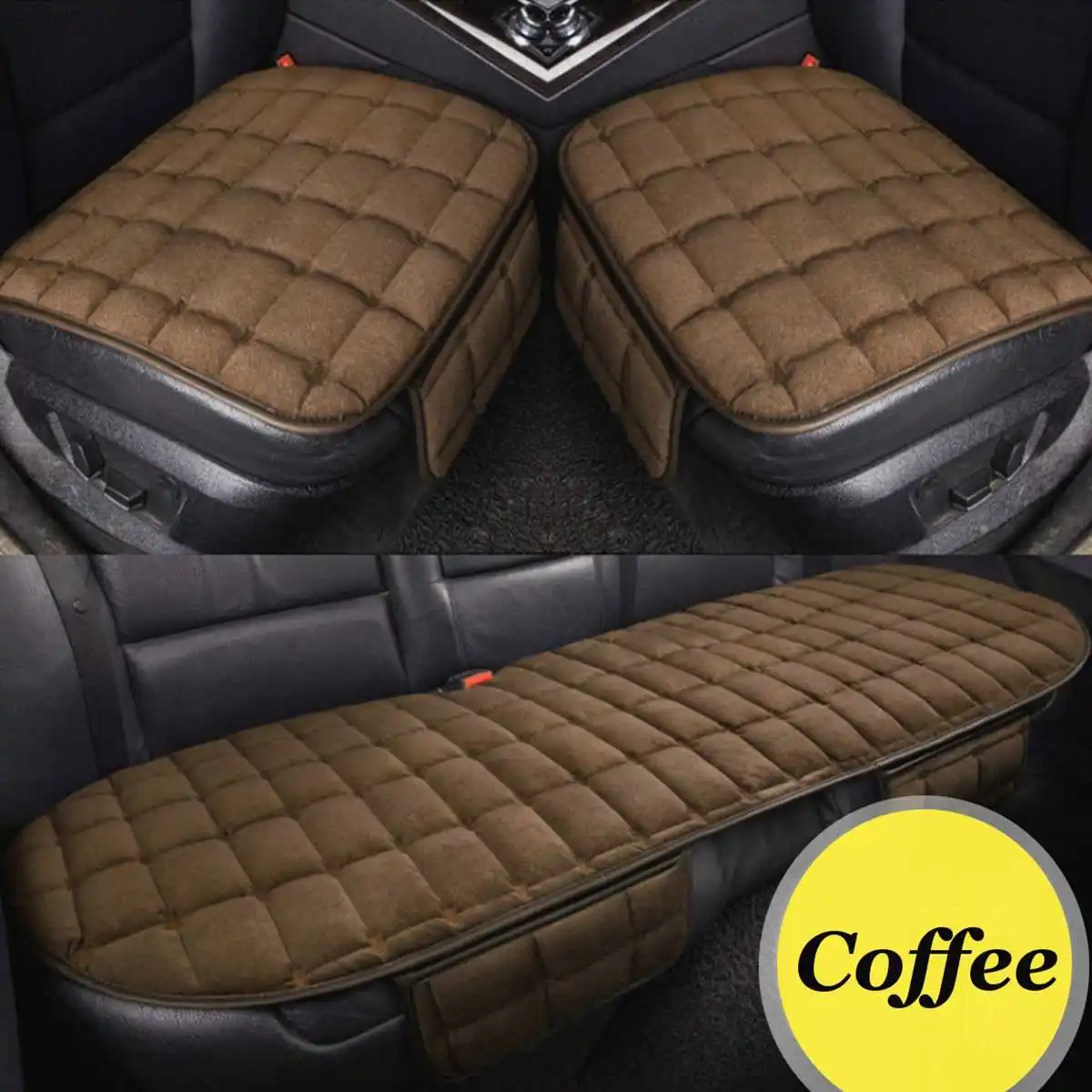 1 Set 3Pcs Coffee 3 шт. Универсальный передний задний чехол для сиденья автомобиля грузовика зимняя теплая подушка противоскользящая задняя подушка для стула для автомобиля Автомобильный протектор сиденья - Название цвета: 1 Set 3Pcs Coffee
