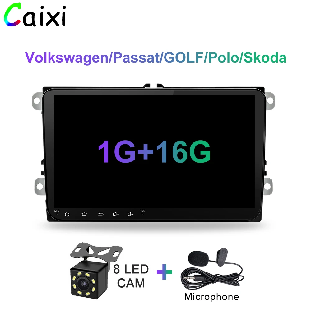 CAIXI " Автомагнитола gps навигация Android8.1 multime плеер для Фольксваген Шкода GOLF5 Golf6 POLO PASSAT B5 B6 JETTA TIGUAN - Цвет: Cx-1G-16G-MIC-CAM