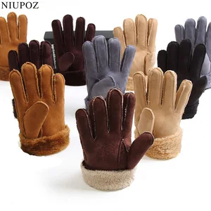 Imported 2017 Winter Thick Faux Wool Sheepskin Gloves Mittens Fashion Unisex Wind Suede Leather Fur Women Men
