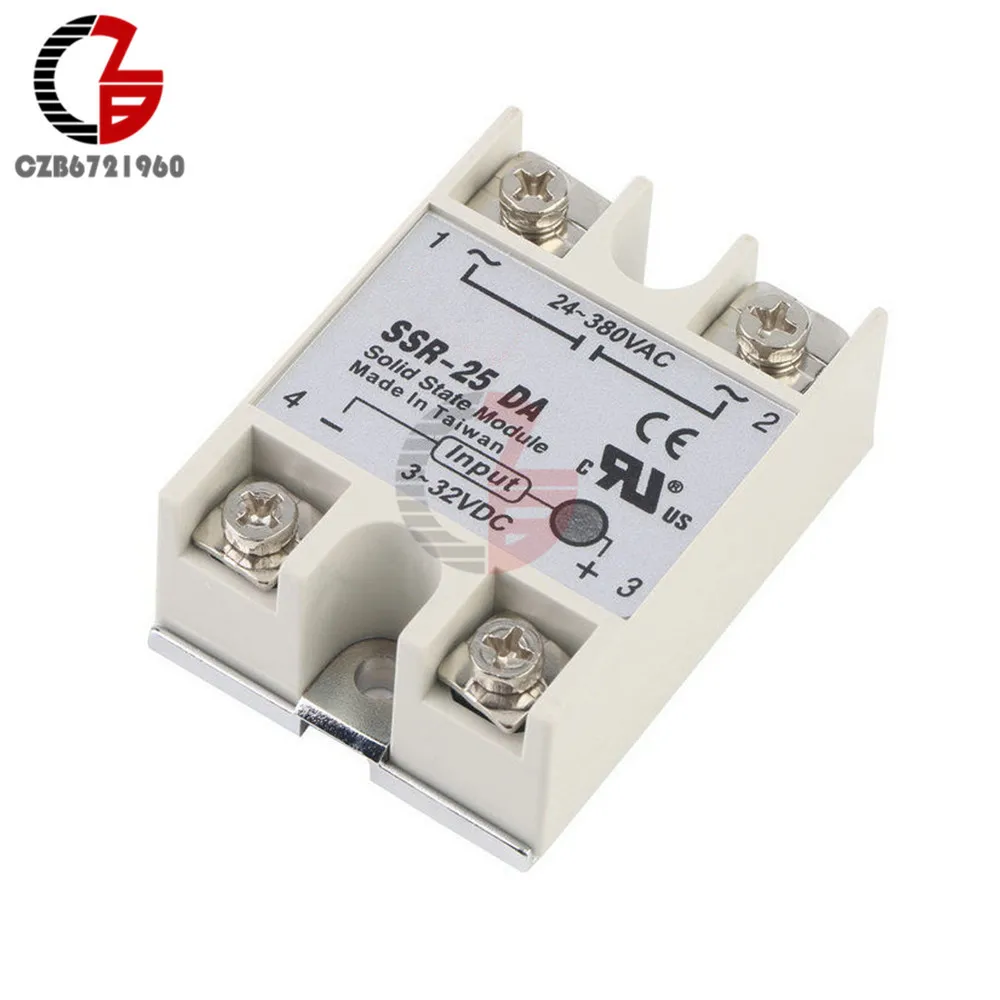 DC-AC твердотельный релейный модуль SSR-25DA 25A 3-32V DC В AC 24-380V SSR переключатель |
