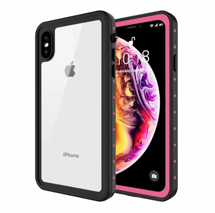 Pink Чехол для iPhone XS Max с защитой от снега, водонепроницаемая прозрачная задняя крышка для iPhone Xs Xr с браслетом - Цвет: Pink