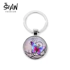 Женский модный брелок в виде бабочки, посеребренный художественный Рисунок, стеклянный кабошон, кольцо для ключей из сплава, женский брелок, очаровательные автомобильные аксессуары Llaveros