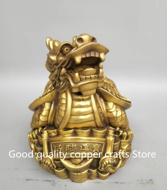 

China's fine workmanship brass carving dragon tortoise coin wealth statue