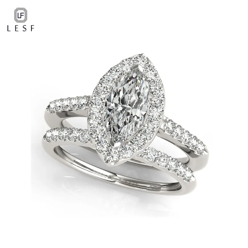 LESF 925 серебро кольцо комплекты 1 2 ct огранка маркиза ювелирные украшения свадебные