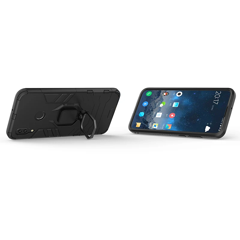 Leanonus PC+TPU Back Bracket Case For Huawei P Smart 2019 Cover Soft Ring Stand PC Bumper for Fundas Coque |