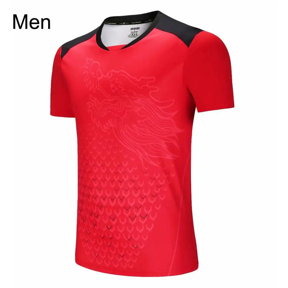 Men Red Shirt Китайская теннисная футболка с драконом, мужская, женская футболка для настольного тенниса, быстросохнущая футболка для бадминтона, спортивная одежда для спортзала, теннисная форма - Цвет: Men Red Shirt