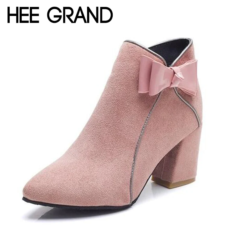 HEE GRAND/женские модные ботинки из флока с острым носком однотонные осенние средней