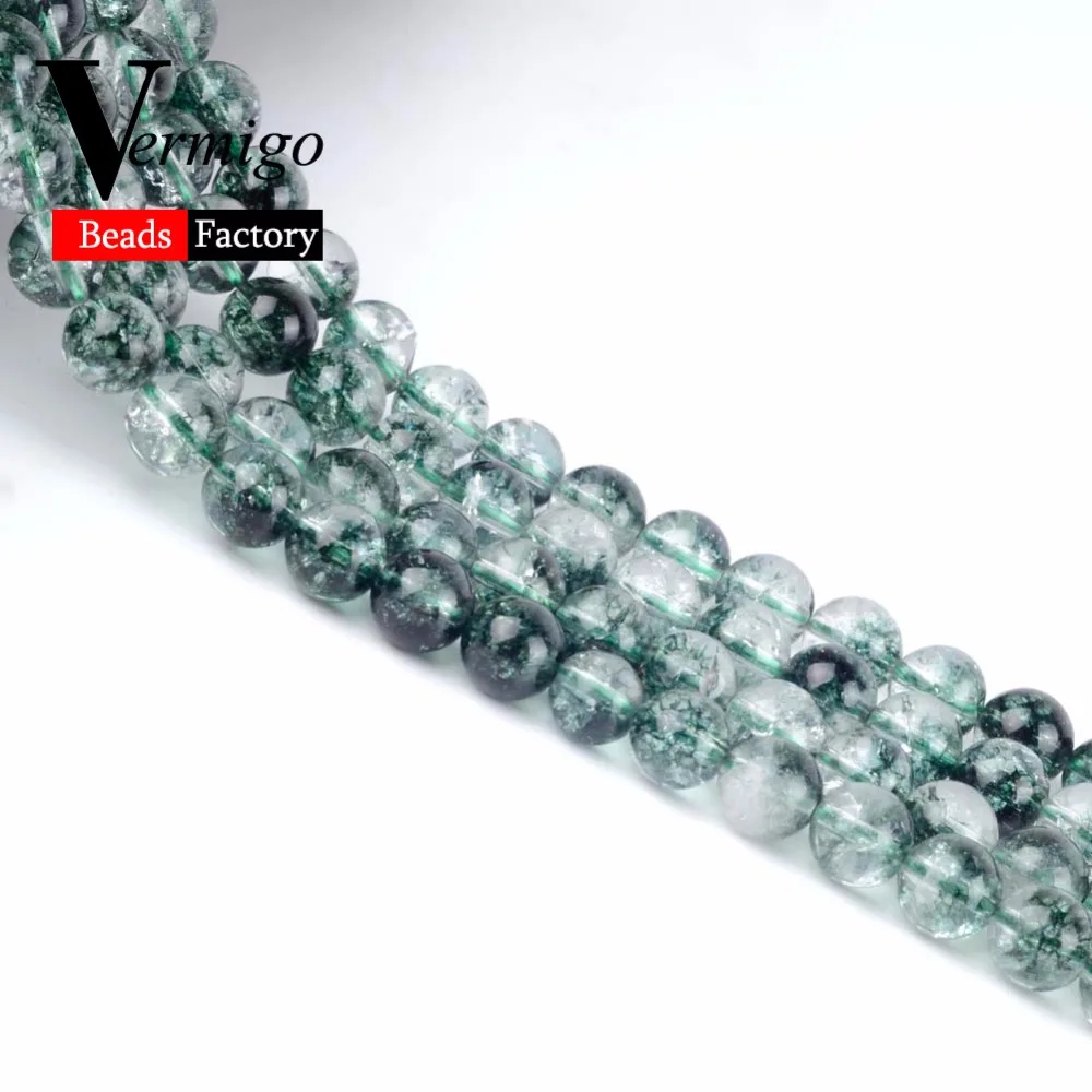 Wholesale Green Cracked Crystal Phantom Ghost Round Beads Natural Stone For Jewelry Making Diy Bracelet Accessories15&quot | Украшения и