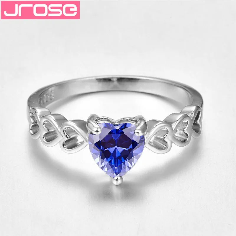 JROSE новинка модные кольца с сердцем светло голубой кубический циркон серебро 925