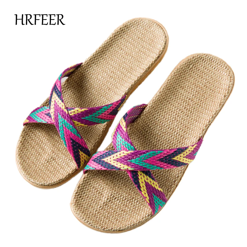 HRFEER/женские льняные домашние тапочки женские шлепанцы с перекрестным ремешком