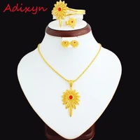 new red stone ethiopian jewelry sets 24k gold color necklacependantearringringbangle african women wedding accessories