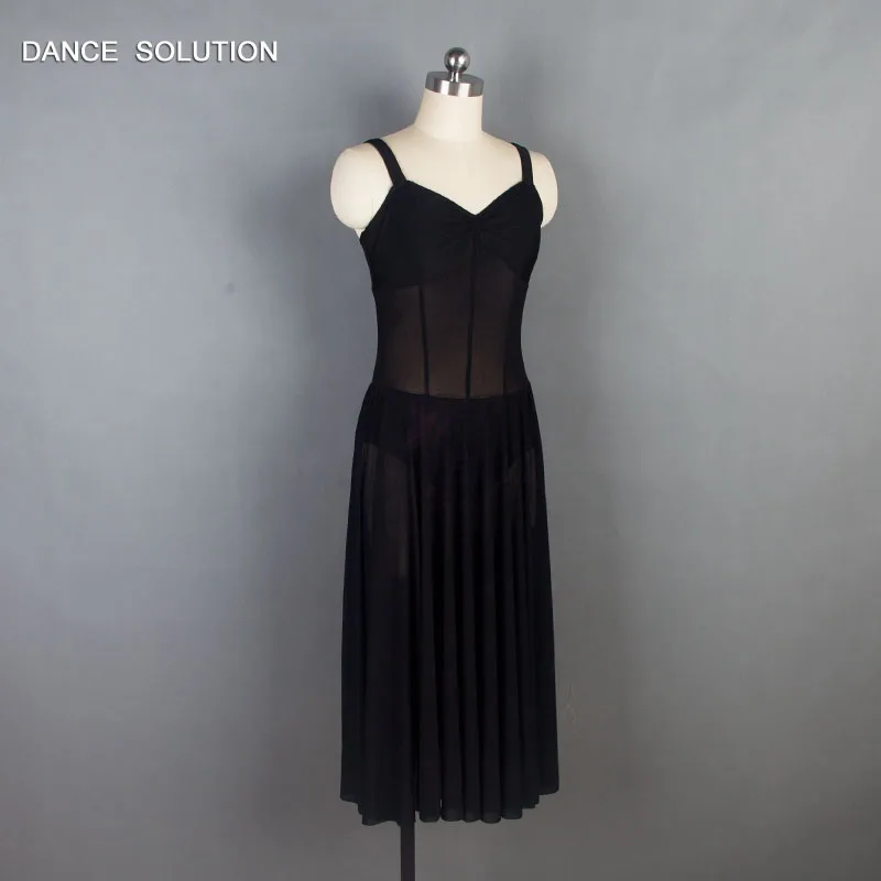 Черная майка из спандекса с трико сетчатая юбка костюм для современных танцев