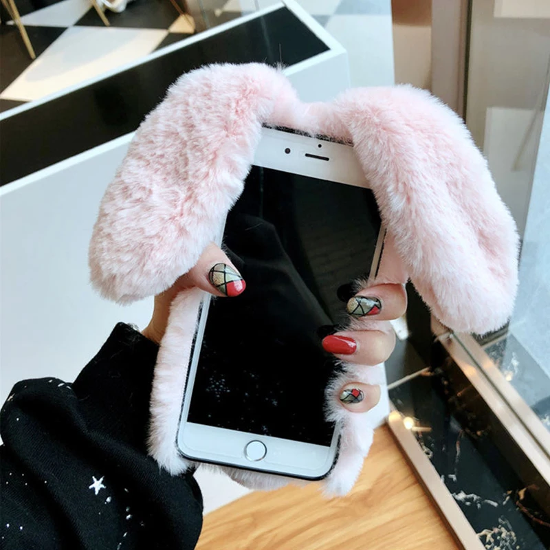 Чехол с кроличьим мехом для Samsung Galaxy A6 A8 2018 Note 8 9 S8 S9 Plus S6 S7 Edge J3 J5 J7 2017 роскошный