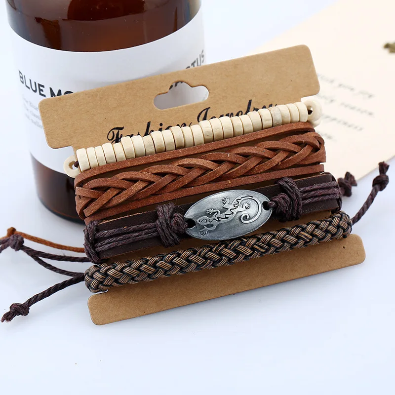 4 шт./компл. панк-веревка оберточная коричневая черная кожа макраме Ящерица