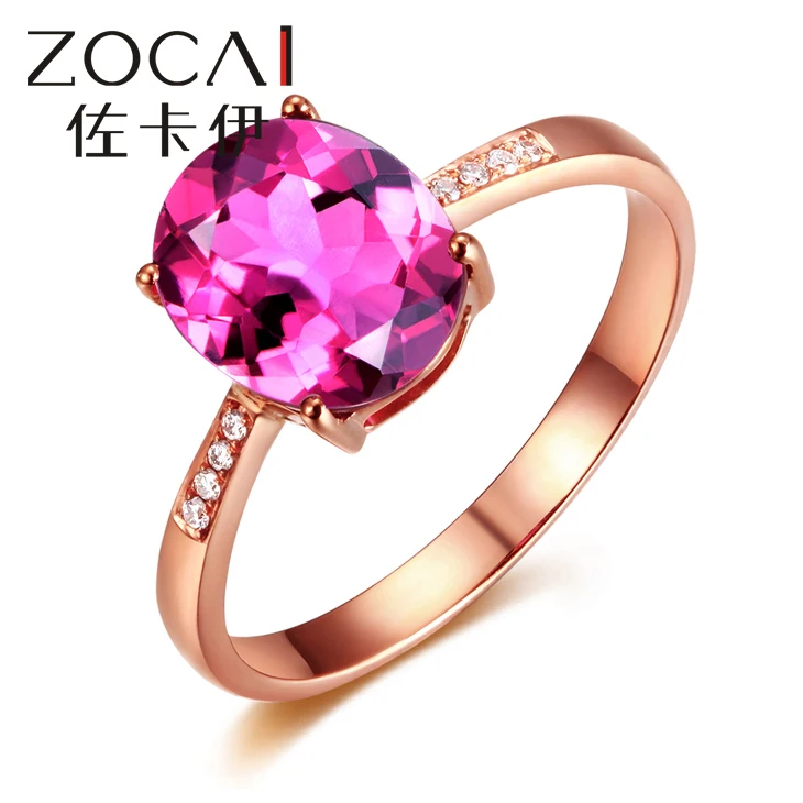 

Фирменное кольцо ZOCAI из настоящего 18-каратного розового золота 1,0 карата, настоящее глубокое розовое кольцо с сиреневым турмалином 0,02 карат...