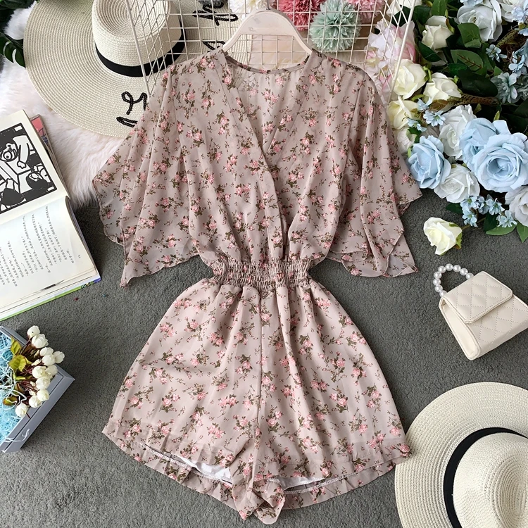 Модный богемский пляжный цветочный игровой костюм с коротким рукавом женский