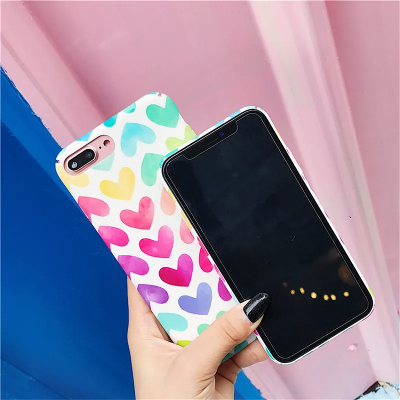 2019 Радуга Сердце чехол для iPhone X 8 7 6 S Plus разноцветное сердце любовь решетки