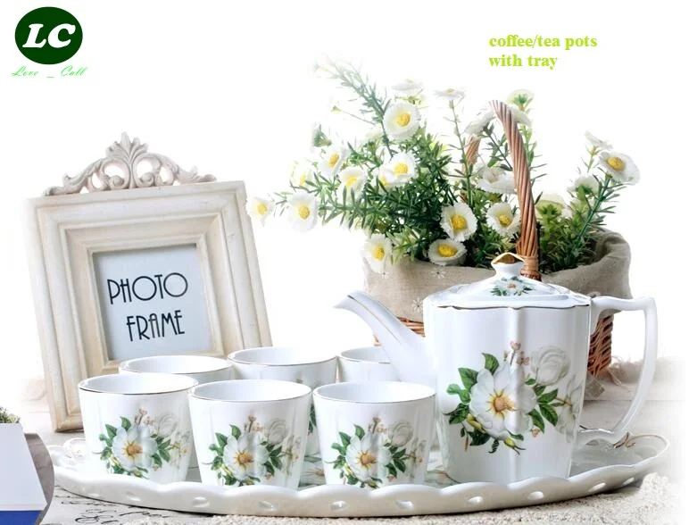 Керамический кофейный набор с большим подносом кофейник чайные чашки и чайников
