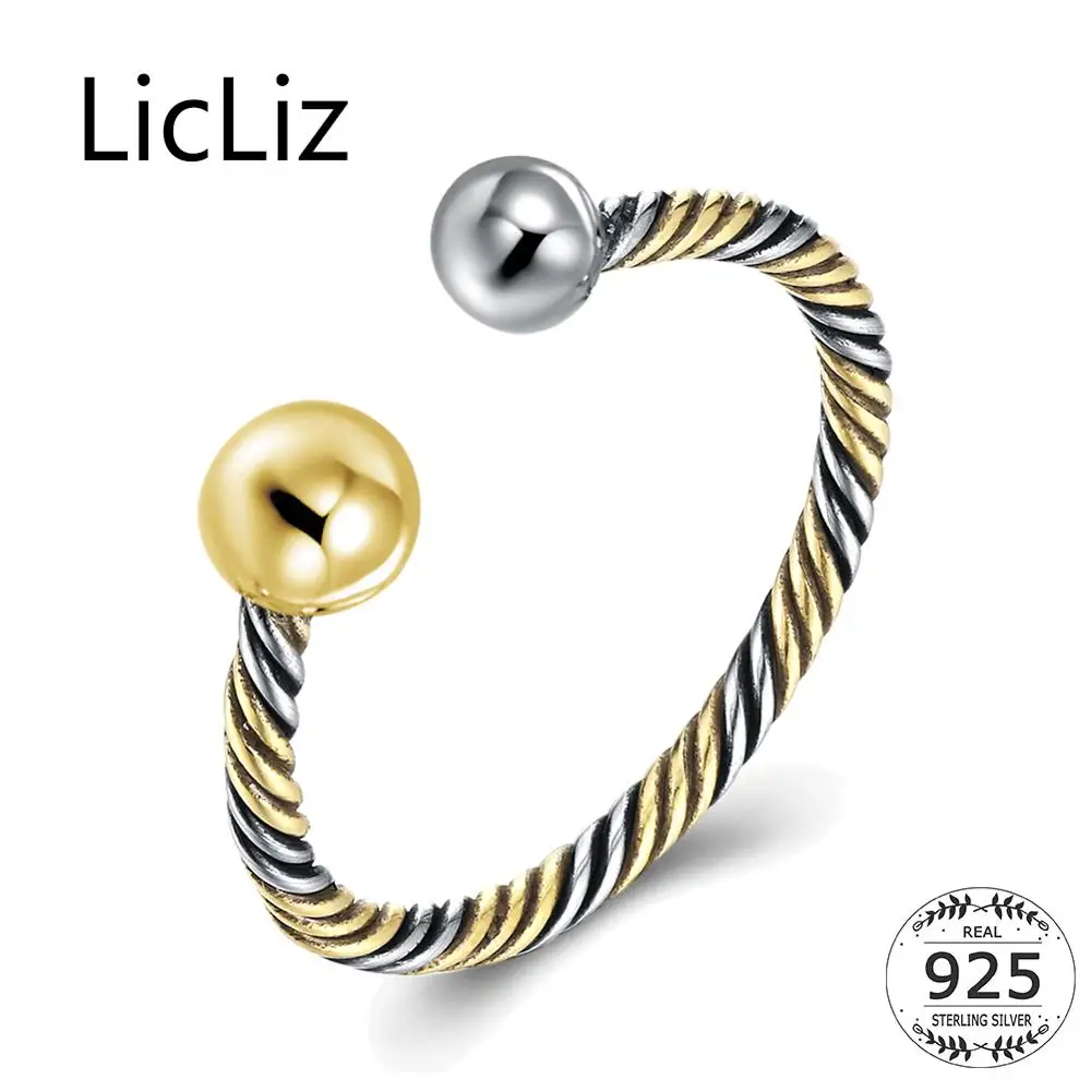 

Классические дизайнерские модные кольца LicLiz из стерлингового серебра 925 пробы для женщин, кольцо-манжета, двойное двухцветное витое серебр...